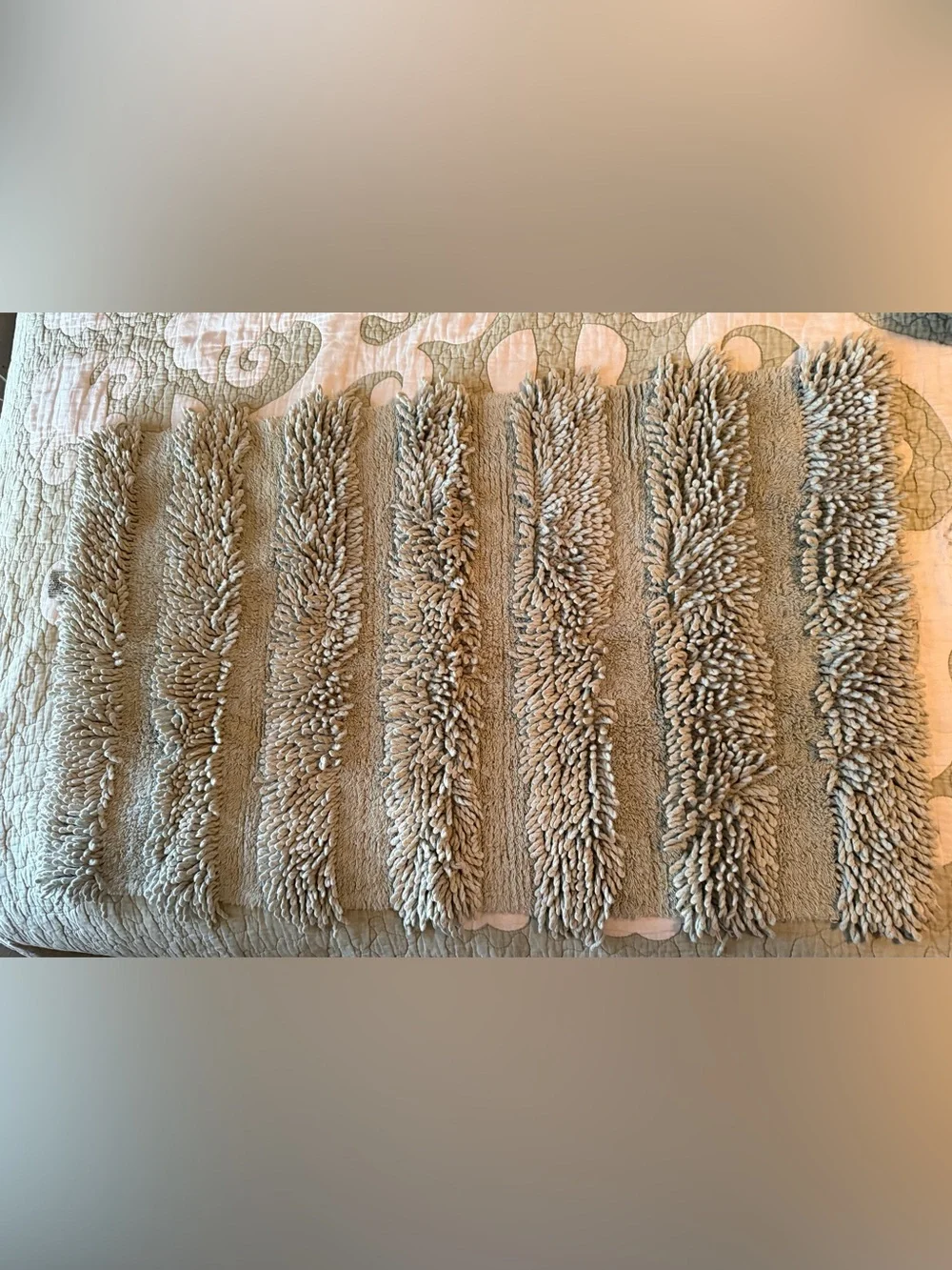 Plush Textured Bath Rug - Sage Stripe Design made in India 20” x 33”